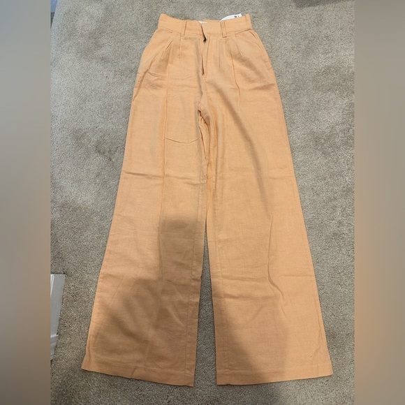 Abercrombie & Fitch Pants - ABERCROMBIE & FITCH Pleated Wide Leg Linen Trouser Pants XS Orange High Rise NWT